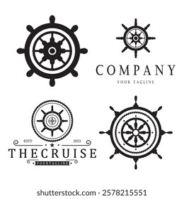 The cruise logo,ship steering logo, boat, yacht, rope, maritime, anchor. Logo for business, sailor, sailing, tourism