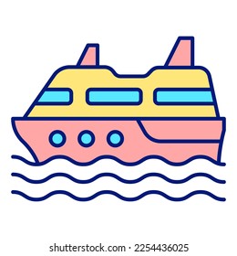Cruise passenger liner sails on the waves of the ocean  - icon, illustration on white background, color style