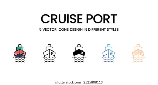 Conjunto de iconos de vectores de puerto de crucero