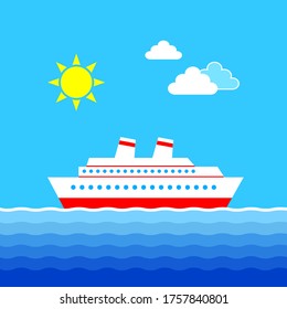 Cruise ship in blue sea, vector illustration  