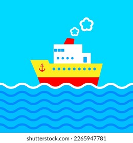 Cruise ship in blue sea. Vector illustration  