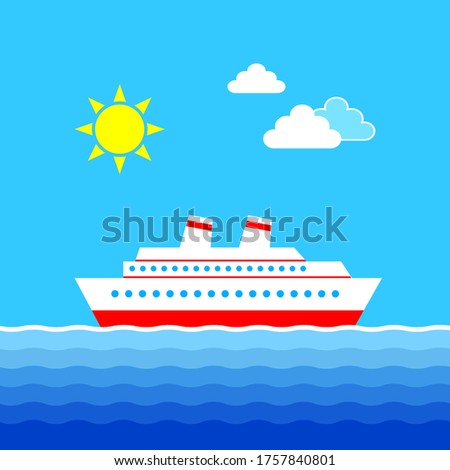 Cruise ship in blue sea, vector illustration  
