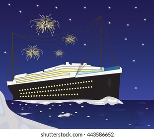 Cruise Ship boat and fireworks Vector