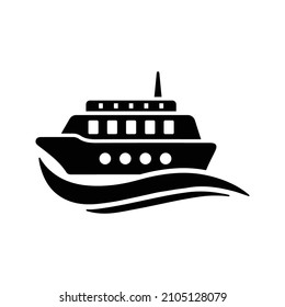 Cruise ship, boat, marine icon. Black vector graphics.