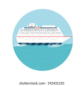 Cruise ship and clear blue water. Water tourism. Icons of traveling, planning a summer vacation, tourism and journey objects