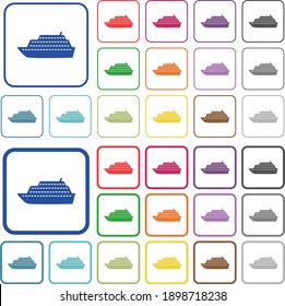 Cruise ship color flat icons in rounded square frames. Thin and thick versions included.