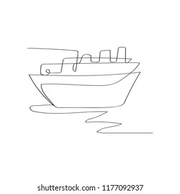cruise ship in continuous line drawing style, thin linear vector illustration