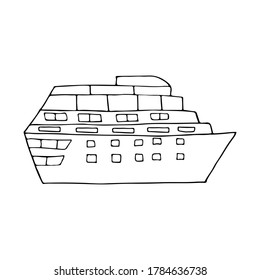 Cruise ship doodle icon in vector. Hand drawn cruise ship illustration in vector. Doodle cruise ship illustration