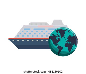 cruise ship and  earth globe icon 