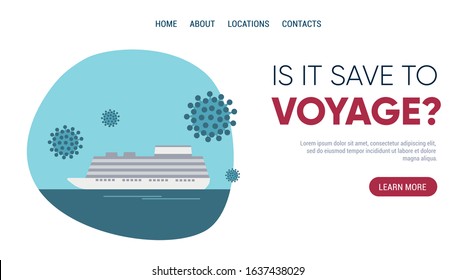 Cruise ship effected by Coronavirus CoV. Awareness campaign template for website, landing page. Flat vector illustration.
