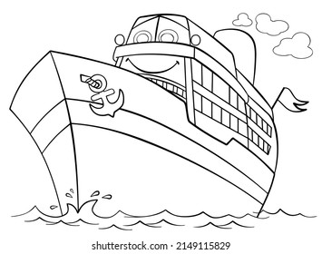 Cruise ship. Element for coloring page. Cartoon style.