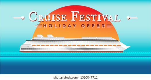 Cruise Ship Festival Holiday Offer in Flat Vector Style