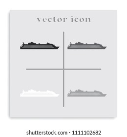 Cruise ship flat black and white vector icon.