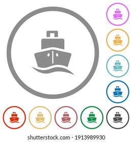 Cruise ship flat color icons in round outlines on white background