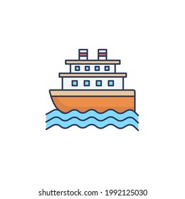 Kreuzfahrtschiff flaches Symbol einzeln auf weißem Hintergrund