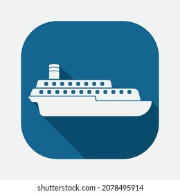 Cruise ship flat icon. Vessel, luxury boat symbol. Luxury sea trip concept.