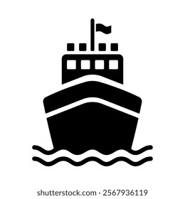 Cruise ship front black icon. Clipart image isolated on white background