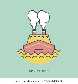 Cruise ship - front view. Travel and tourism transport. solid color with outline concept.
