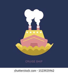 Cruise ship - front view. Travel and tourism transport. Minimal flat icon