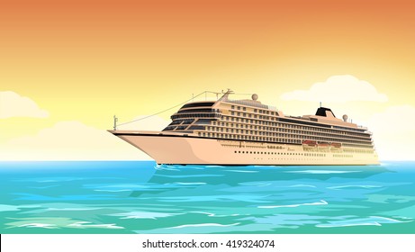 Cruise ship. Holiday travel poster. Vector illustration.