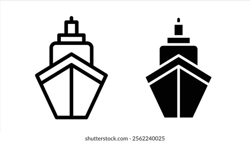 Cruise ship Icon collection in filled and stroke style.