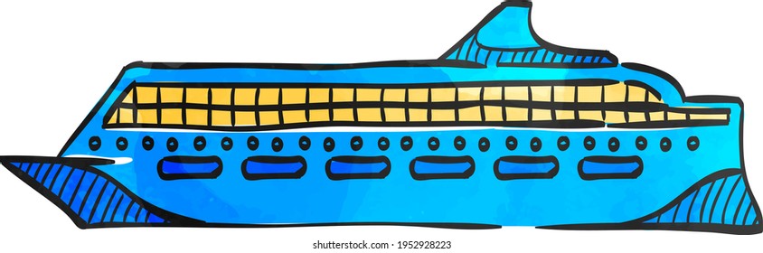 Cruise ship icon in color drawing. Holiday, travel, journey