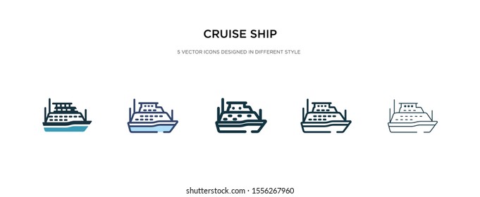 cruise ship icon in different style vector illustration. two colored and black cruise ship vector icons designed in filled, outline, line and stroke style can be used for web, mobile, ui