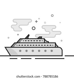 Cruise ship icon in flat outlined grayscale style. Vector illustration.