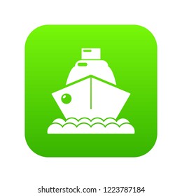 Cruise ship icon green vector isolated on white background