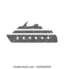 Cruise ship icon in grunge texture. Vintage style vector illustration.