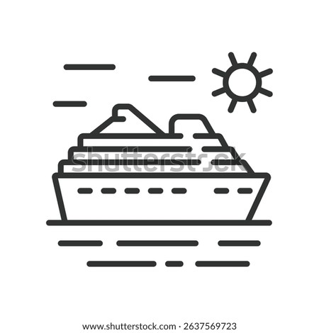 Cruise ship, icon in line design. Cruise ships, ocean liner, passenger ships, luxury ship, boat, ferry, sea travel on white background vector. Cruise ship editable stroke icon