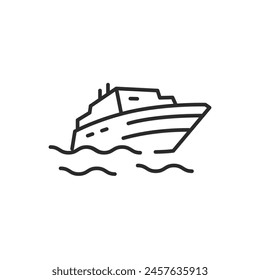 Cruise ship icon. A minimalistic representation of a cruise liner, symbolizing leisure travel, luxury vacations, sea voyages. Ideal for use by travel agencies, holiday planners. Vector illustration