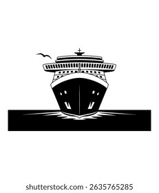 Ícone de navio de cruzeiro em fundos de vetor preto e branco