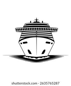 Ícone de navio de cruzeiro em fundos de vetor preto e branco