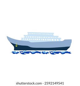 cruise ship icon on ocean waves without background