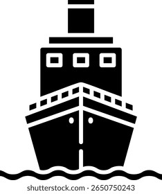 Cruise Ship Icon on Water, Front View