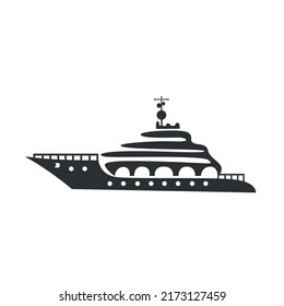 Cruise ship icon. Sea tours, travel and recreation. Vector illustration black on white.