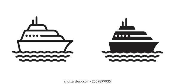 Cruise ship Icon set in black color for ui designs