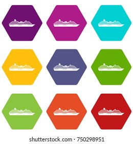 Cruise ship icon set many color hexahedron isolated on white vector illustration