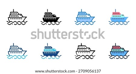 Cruise ship icon set multiple style vector collection. Editable Stroke 
