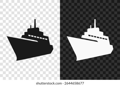 Ícone de navio de cruzeiro silhueta.Vetor logotipo de um transatlântico. Ilustração vista lateral isolada no fundo transparente.