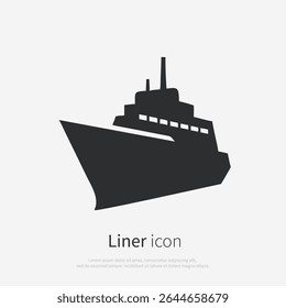 Ícone de navio de cruzeiro silhueta.Vetor logotipo de um transatlântico. Ilustração vista lateral isolada no fundo branco.
