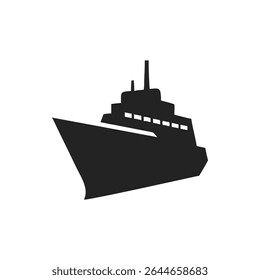 Ícone de navio de cruzeiro silhueta.Vetor logotipo de um transatlântico. Ilustração vista lateral isolada no fundo branco.