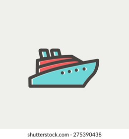 Cruise ship icon thin line for web and mobile, modern minimalistic flat design. Vector icon with dark grey outline and offset colour on light grey background.