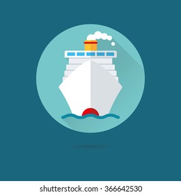 Cruise ship icon, travel concept. Flat design vector icon cruise ship on the ocean