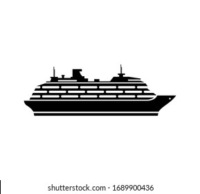 cruise ship icon vector silhouette. Sea transportation by luxury cruise ship.
