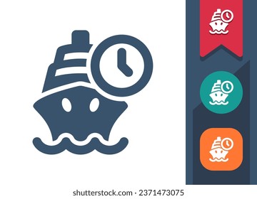 Cruise Ship Icon. Vessel, Boat, Passenger Ship, Clock, Schedule. Professional, pixel perfect vector icon.