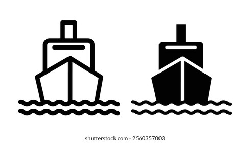 Cruise ship Icons. black and white vector illustration set.