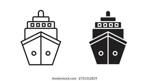Kreuzfahrtschiff-Symbole. Lineares Vektorsymbol einzeln auf weißem Hintergrund.