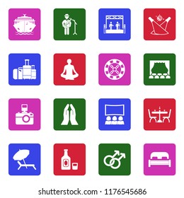 Cruise Ship Icons. White Flat Design In Square. Vector Illustration. 